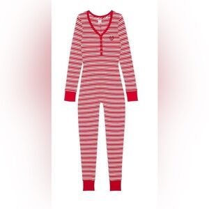 Victoria's Secret PINK Thermal one-piece Pajama Set Sleepwear Red Strip XXL new